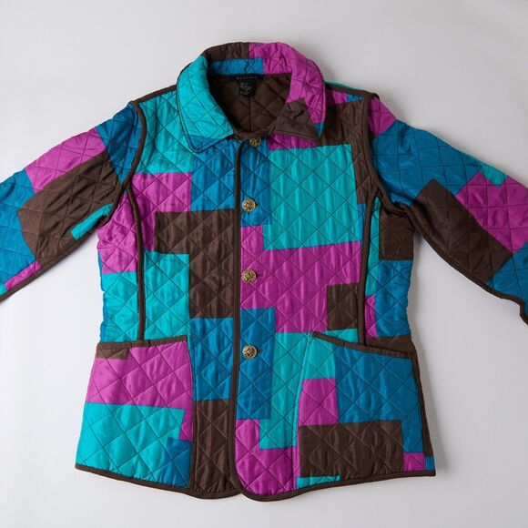 Silkland Women’s M Reversible Quilted Jacket Multicolor Brown Silk Patchwork - Picture 12 of 15